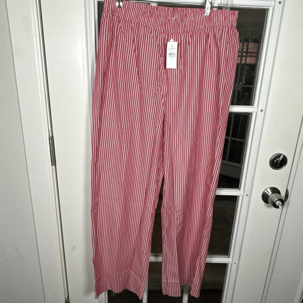 Lou & Grey Sleep NWT Red White Stripe Cotton Pajama Pants Small Coastal Summer